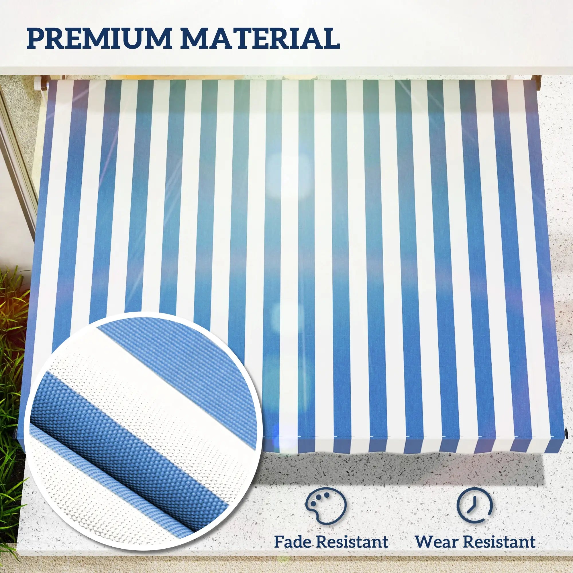 6.6'x5' Manual Retractable Patio Awning, Sun Shade, Water Resistant, Blue Door Awnings at Gallery Canada