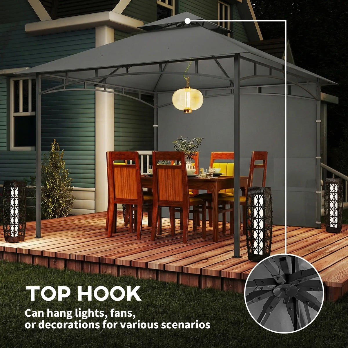 10' x 10' Dark Grey Patio Gazebo, Double Roof Canopy Shelter With Storage, Dark Grey Gazebos at Gallery Canada
