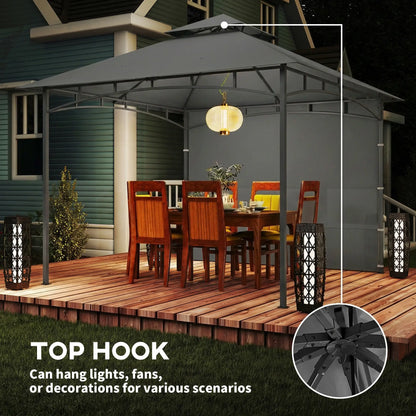 10' x 10' Dark Grey Patio Gazebo, Double Roof Canopy Shelter With Storage, Dark Grey Gazebos at Gallery Canada