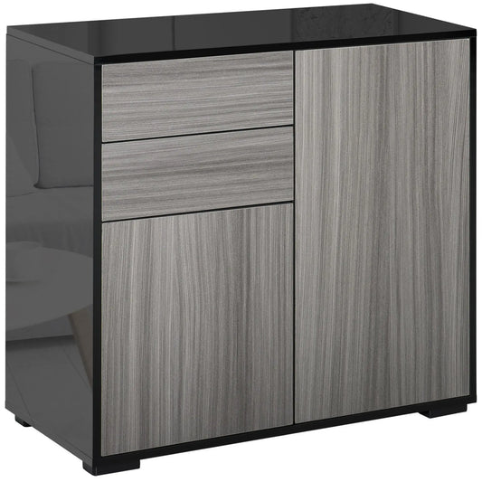High Gloss Buffet Sideboard, 2 Drawers, 2 Doors, Adjustable Shelf, Kitchen Cabinet, Grey Black Bar Cabinets High Gloss Black (Frame), Grey Wood Grain (Panel) at Gallery Canada