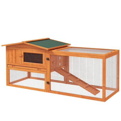 Wooden Rabbit Hutch, Guinea Pig House, Removable Tray, Openable Roof, Orange