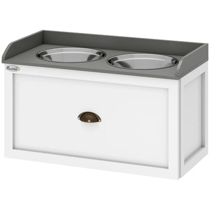 Raised Dog Bowls Feeding Station, 2 Stainless Steel Bowls, 23.6"x11.8"x14.2", White Dog Bowls at Gallery Canada