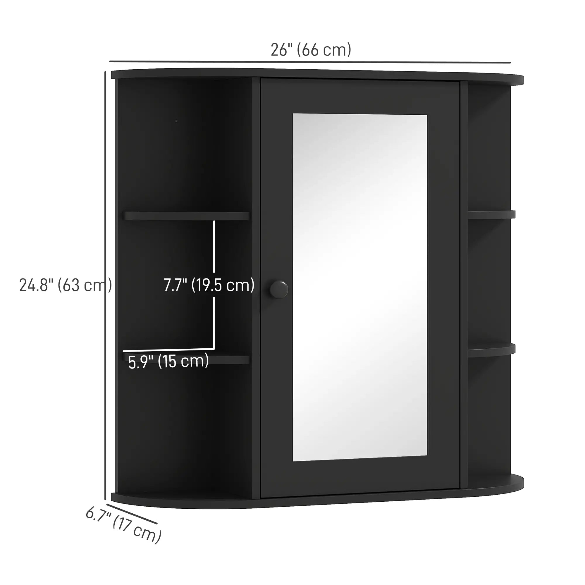 Mirrored Bathroom Wall Cabinet, Wall Mounted, With Door & Shelves, Black Mirror Medicine Cabinets at Gallery Canada
