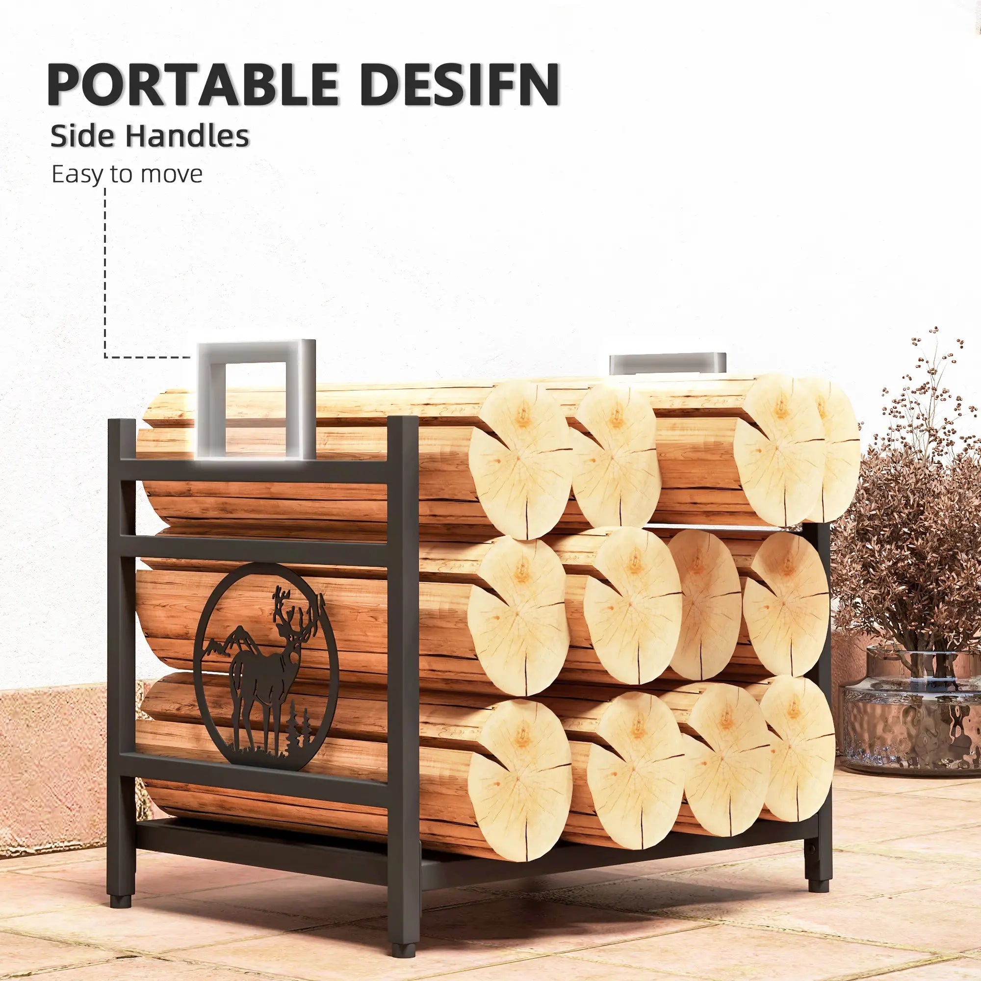 Decorative Firewood Rack, Steel Log Holder, 19.7