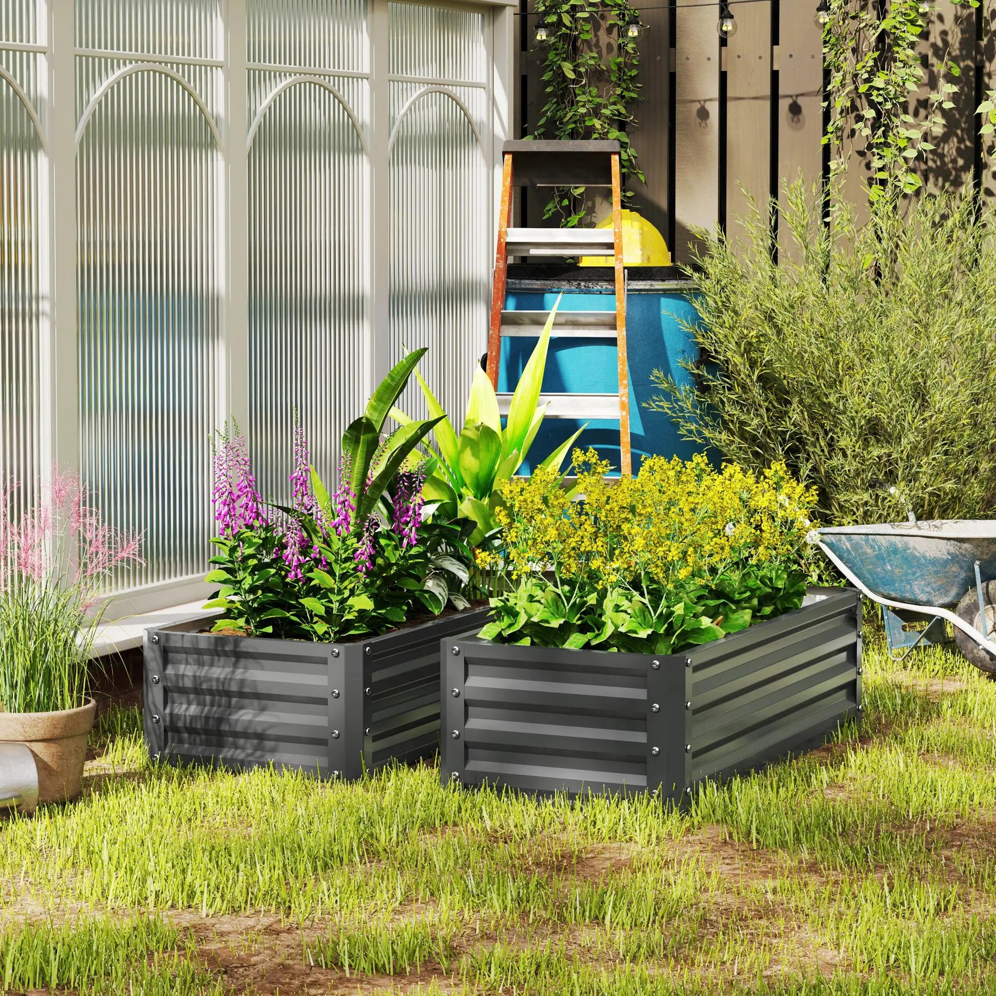 Galvanized Raised Garden Beds, Outdoor Planter Box, Set of 2, Light Grey Raised Garden Beds at Gallery Canada