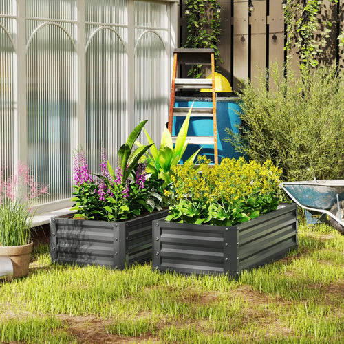 Galvanized Raised Garden Beds, Outdoor Planter Box, Set of 2, Light Grey