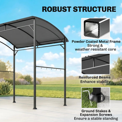 7' x 5' Charcoal Grey Garden Grill Canopy, BBQ Gazebo Tent With Steel Frame, Charcoal Grey