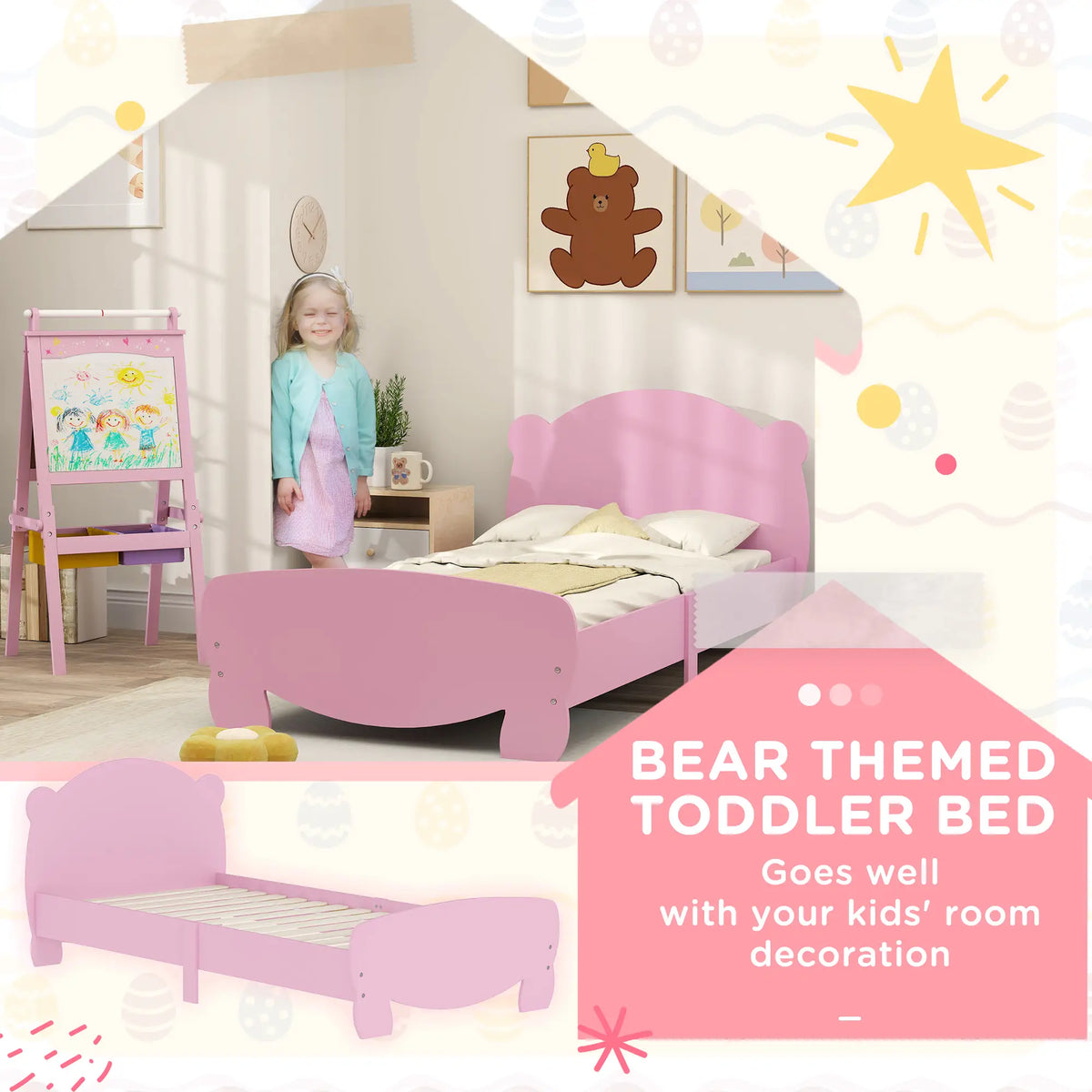Twin Bed Frame, Bear Headboard, Slats Support, No Box Spring, Pink Kids Bedroom Furniture at Gallery Canada