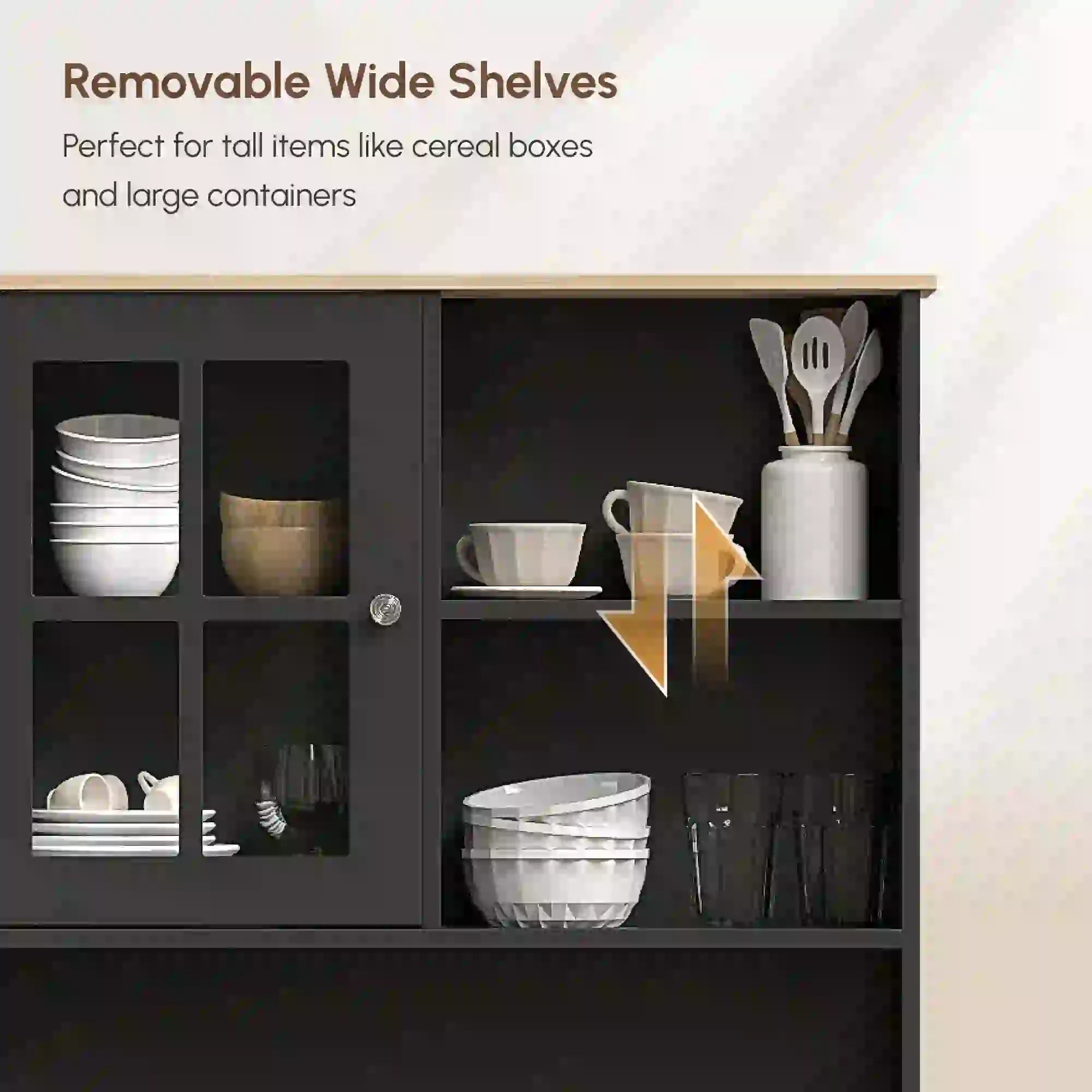 Kitchen Buffet with Hutch, 3 Cabinets, 2 Shelves, Black Kitchen Pantry Cabinets at Gallery Canada