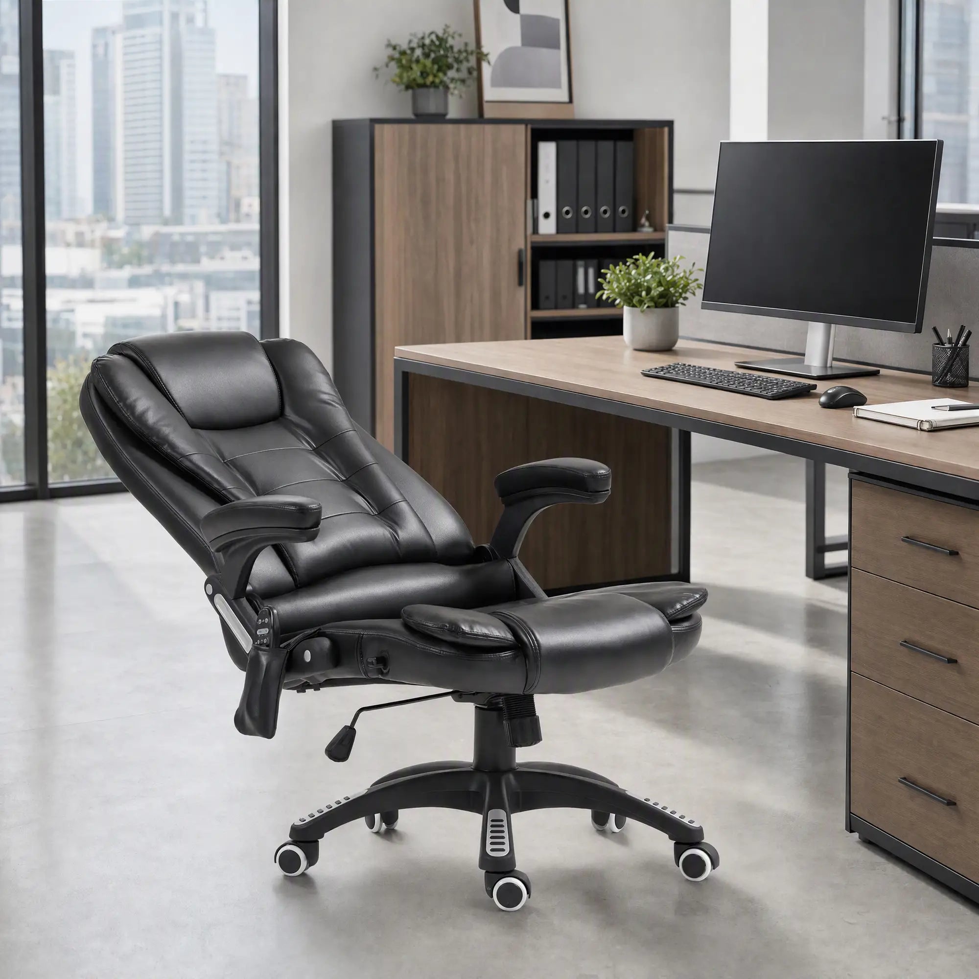 Reclining Massage Office Chair, High Back, Swivel Wheels, Black Office Chairs at Gallery Canada