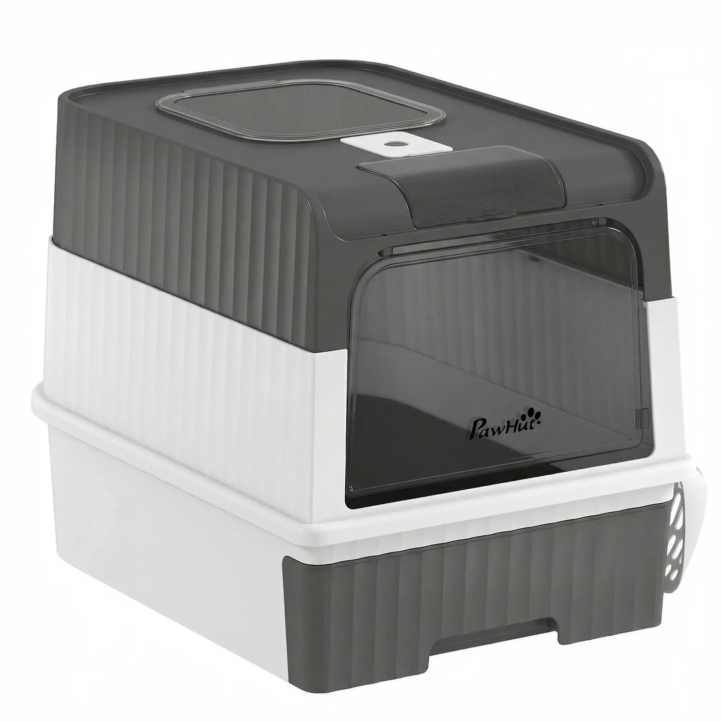 Enclosed Cat Litter Box with Drawer, Scoop, Grey Cat Litter Box Enclosures Grey, White, Black at Gallery Canada