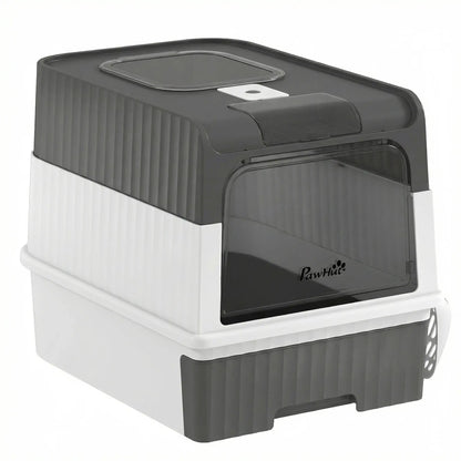 Enclosed Cat Litter Box with Drawer, Scoop, Grey Cat Litter Box Enclosures Grey, White, Black at Gallery Canada