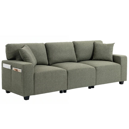 3 Seater Sofa With Storage Pockets, Modern Upholstered Couch, Green 3-Seater Sofas at Gallery Canada