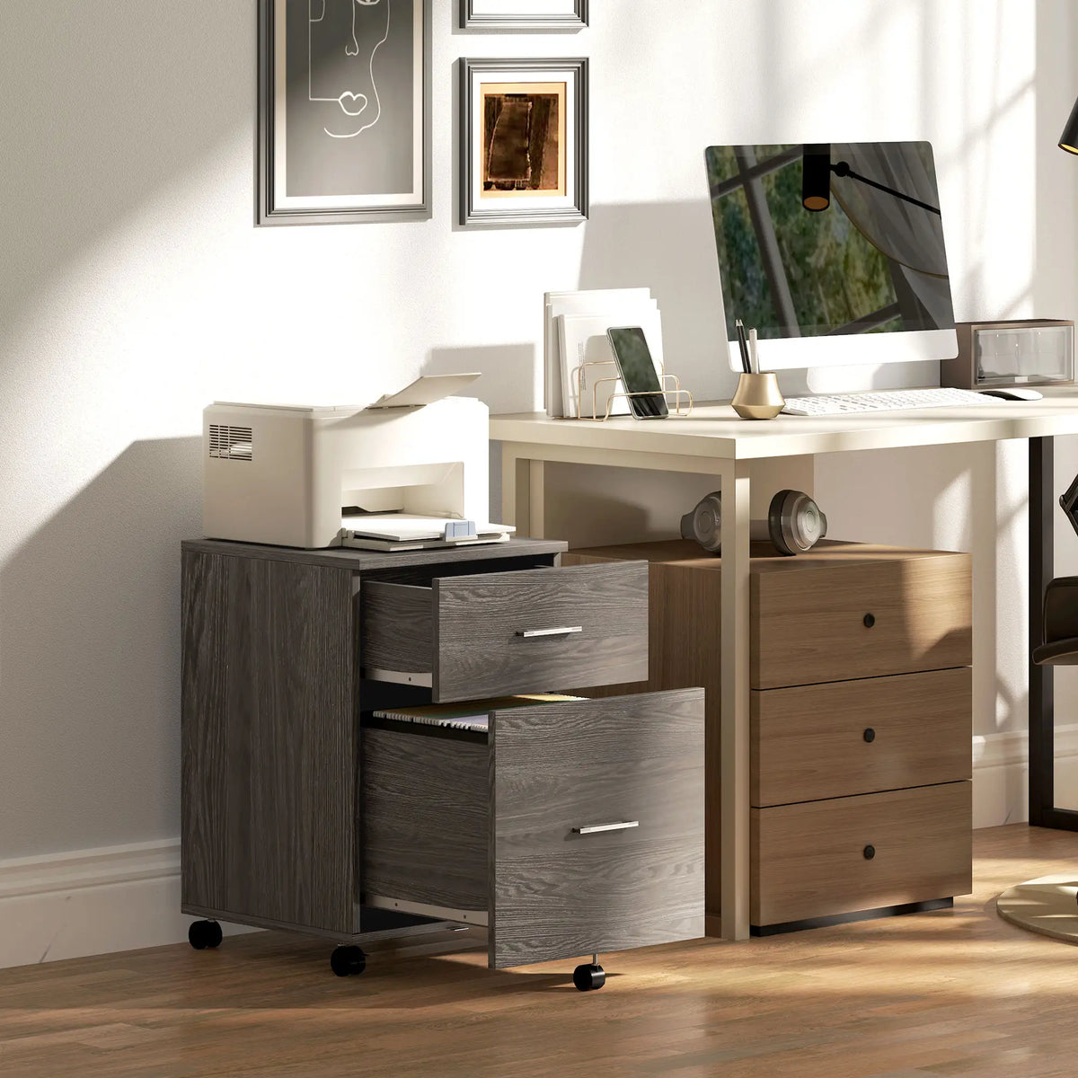 Mobile Vertical File Cabinet, 2 Drawers with Wheels, Letter or A4, Grey Office Cabinets & Cupboards at Gallery Canada