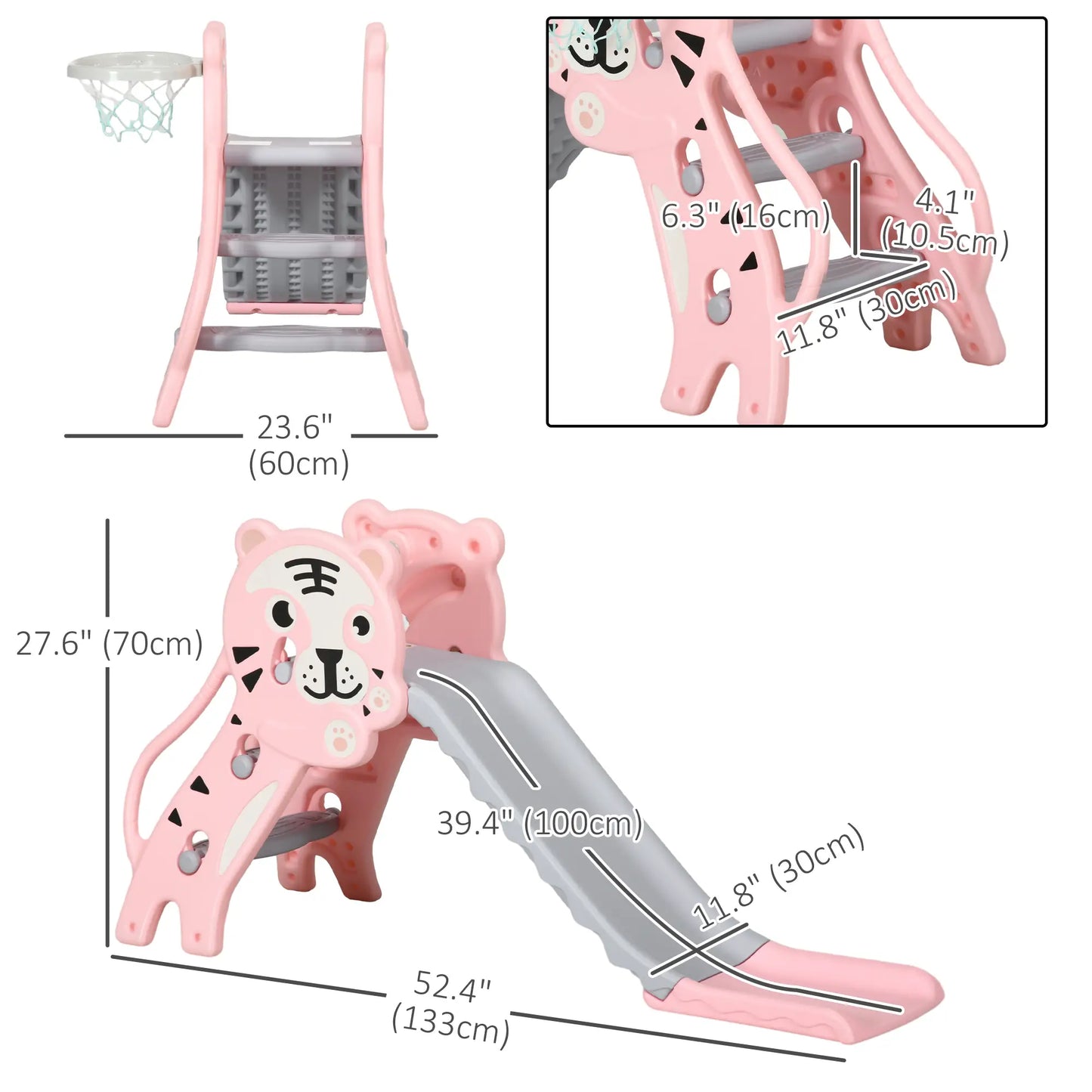 3 in 1 Toddler Slide, Basketball Hoop, Climber, 18-36 Months, Pink Gym Sets & Swings at Gallery Canada