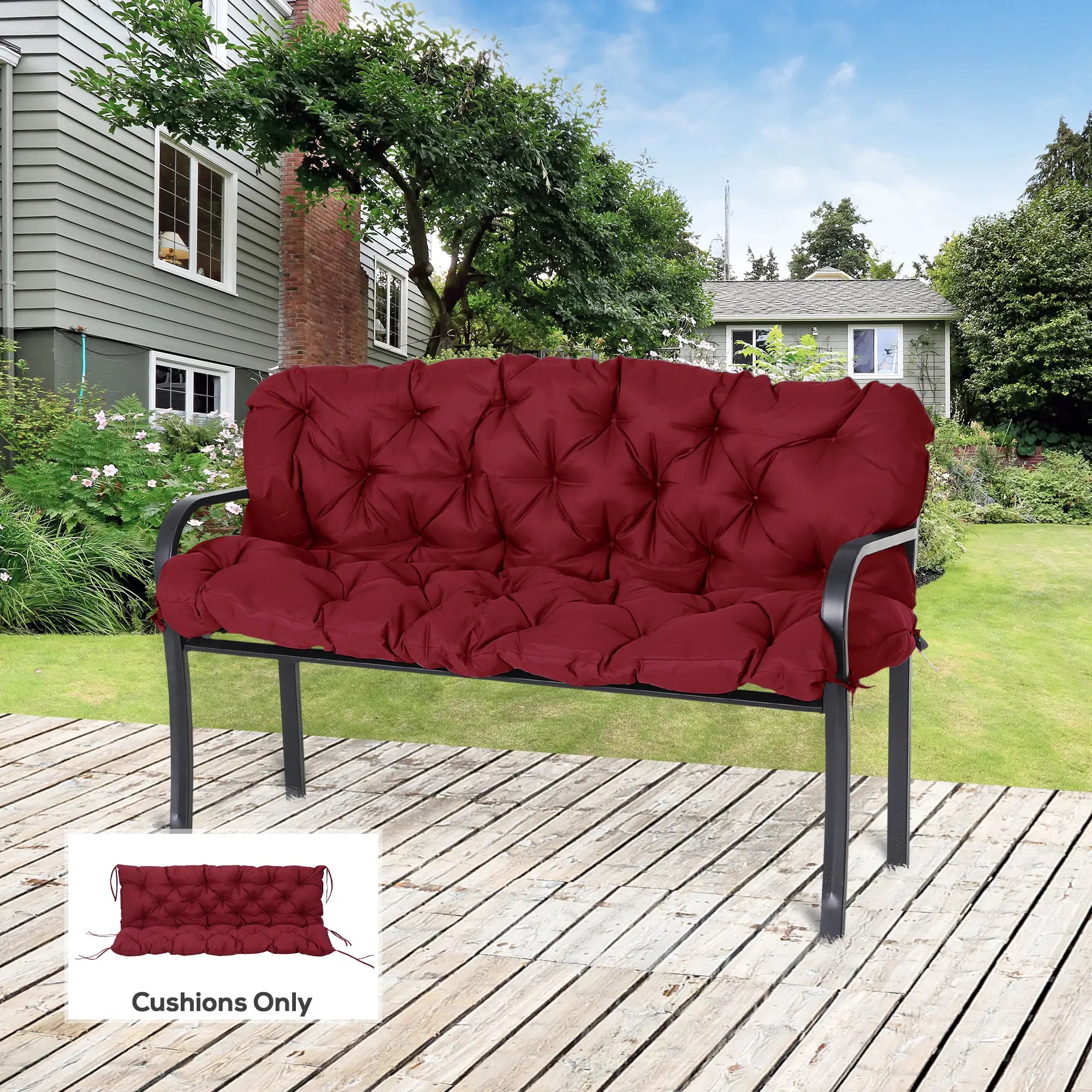 3 Seater Outdoor Swing Cushions With Backrest, Wine Red Patio Chair Cushions at Gallery Canada