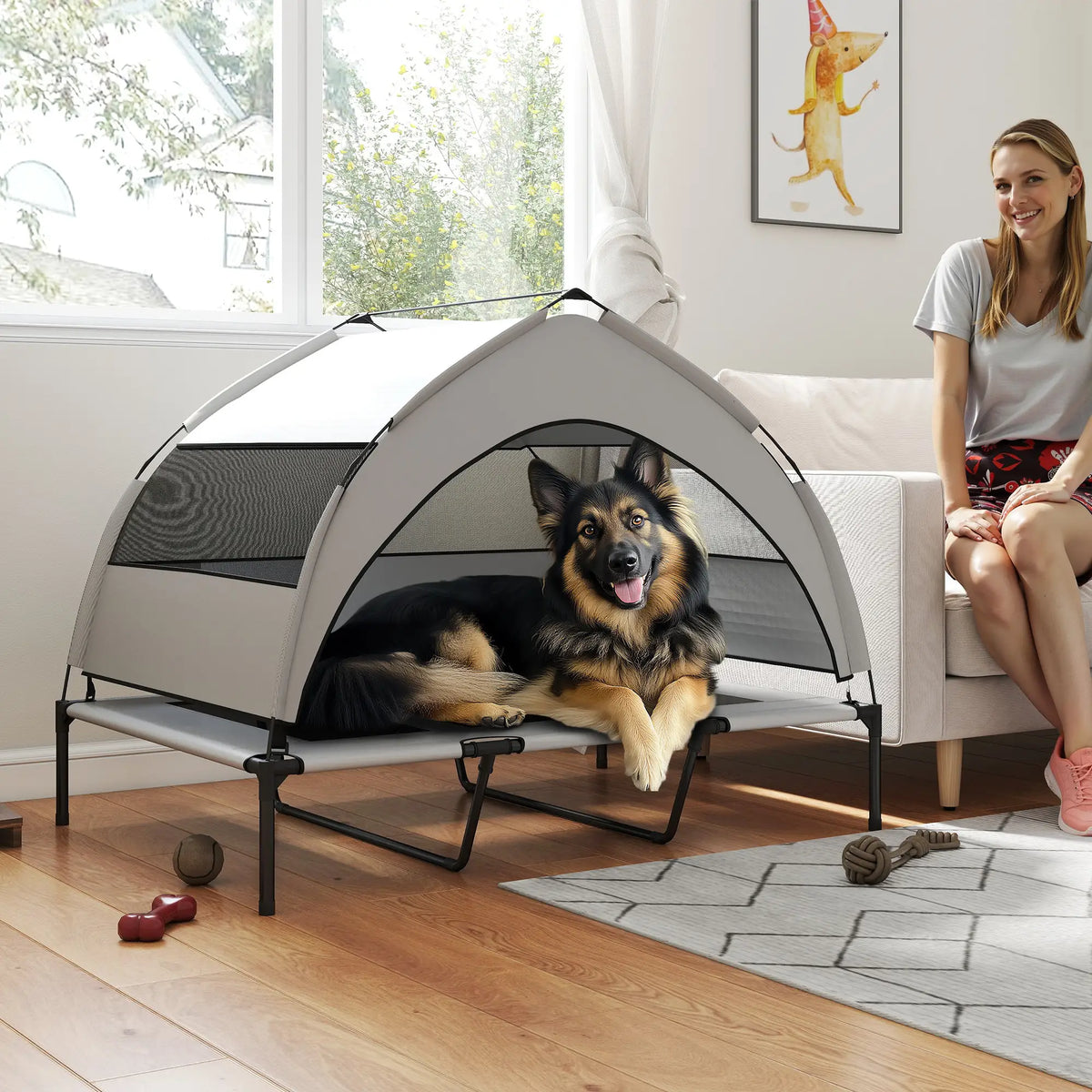 Elevated Dog Bed With Removable Canopy, Portable Pet Cot, 48" x 36" x 37" Elevated Dog Beds at Gallery Canada
