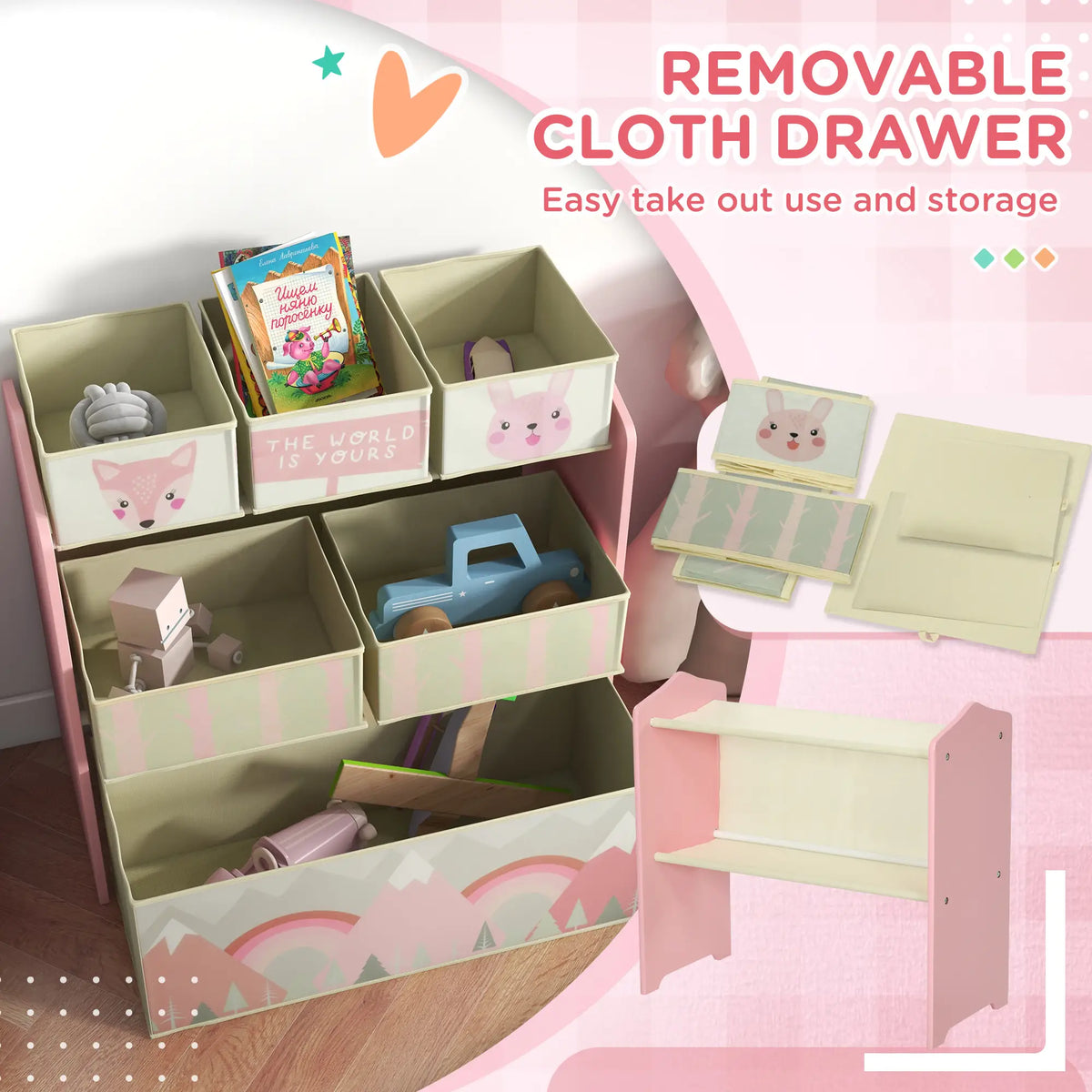 Toy Organizer with 6 Storage Bins, 25" X 12" X 26", Pink Baby & Kids Storage at Gallery Canada