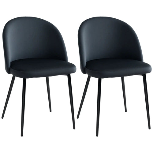 Set of 2 Mid-Back Dining Chairs, Velvet Upholstery, Black