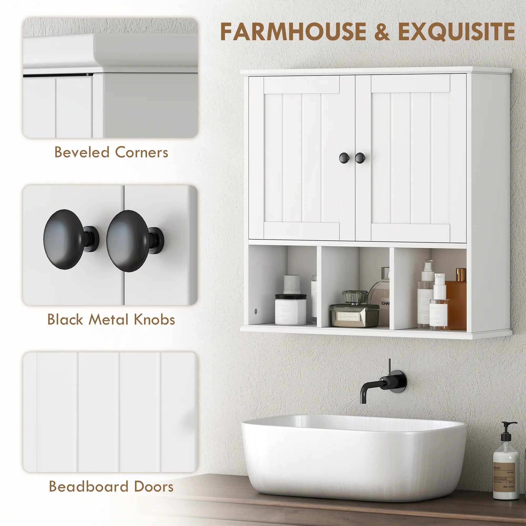 Farmhouse Wall Mounted Medicine Cabinet, Adjustable Shelf, White Wall Mounted Cabinets at Gallery Canada