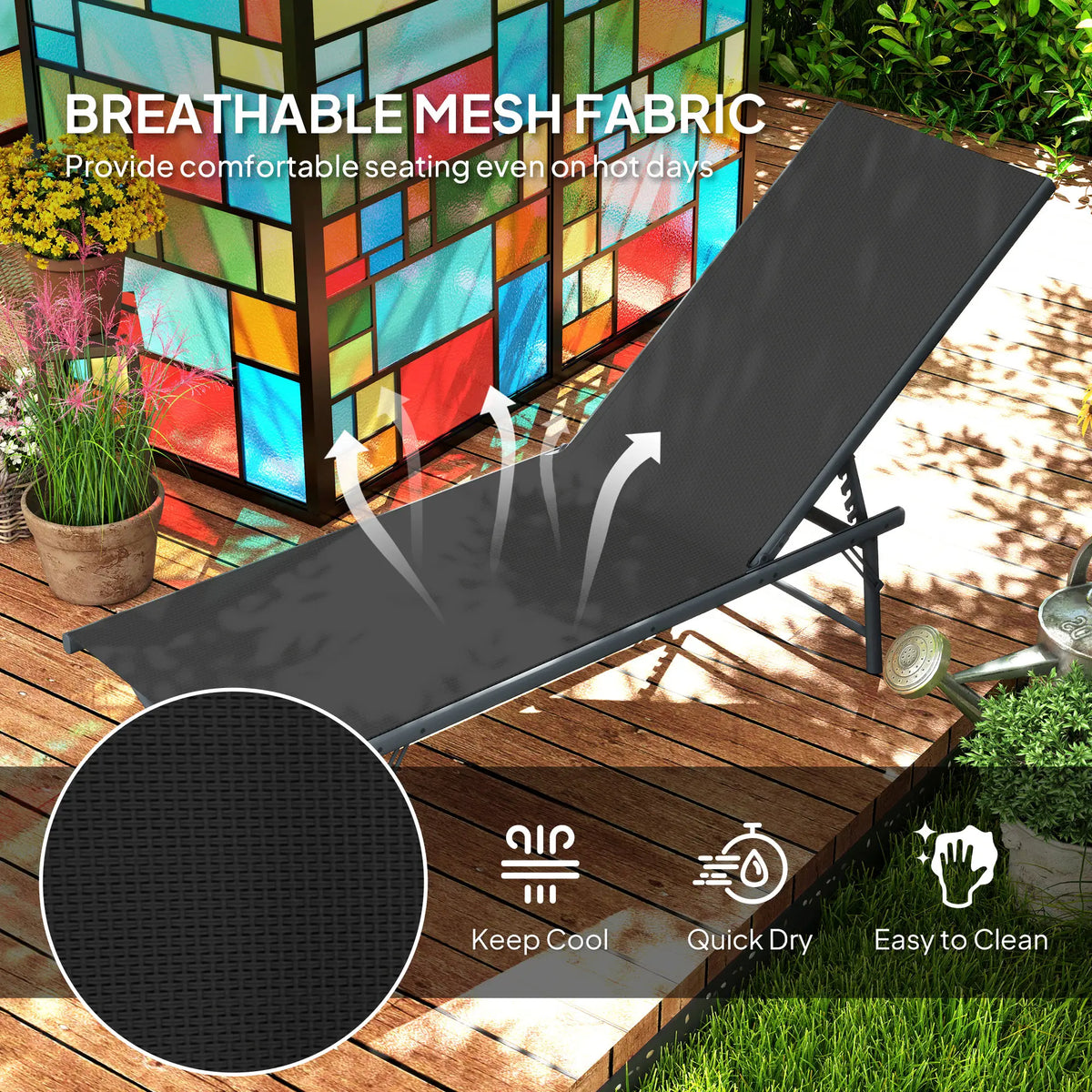 Folding Outdoor Lounge Chairs, 2 Pieces, Adjustable Back, Mesh Seat, Black Lounger Chairs at Gallery Canada