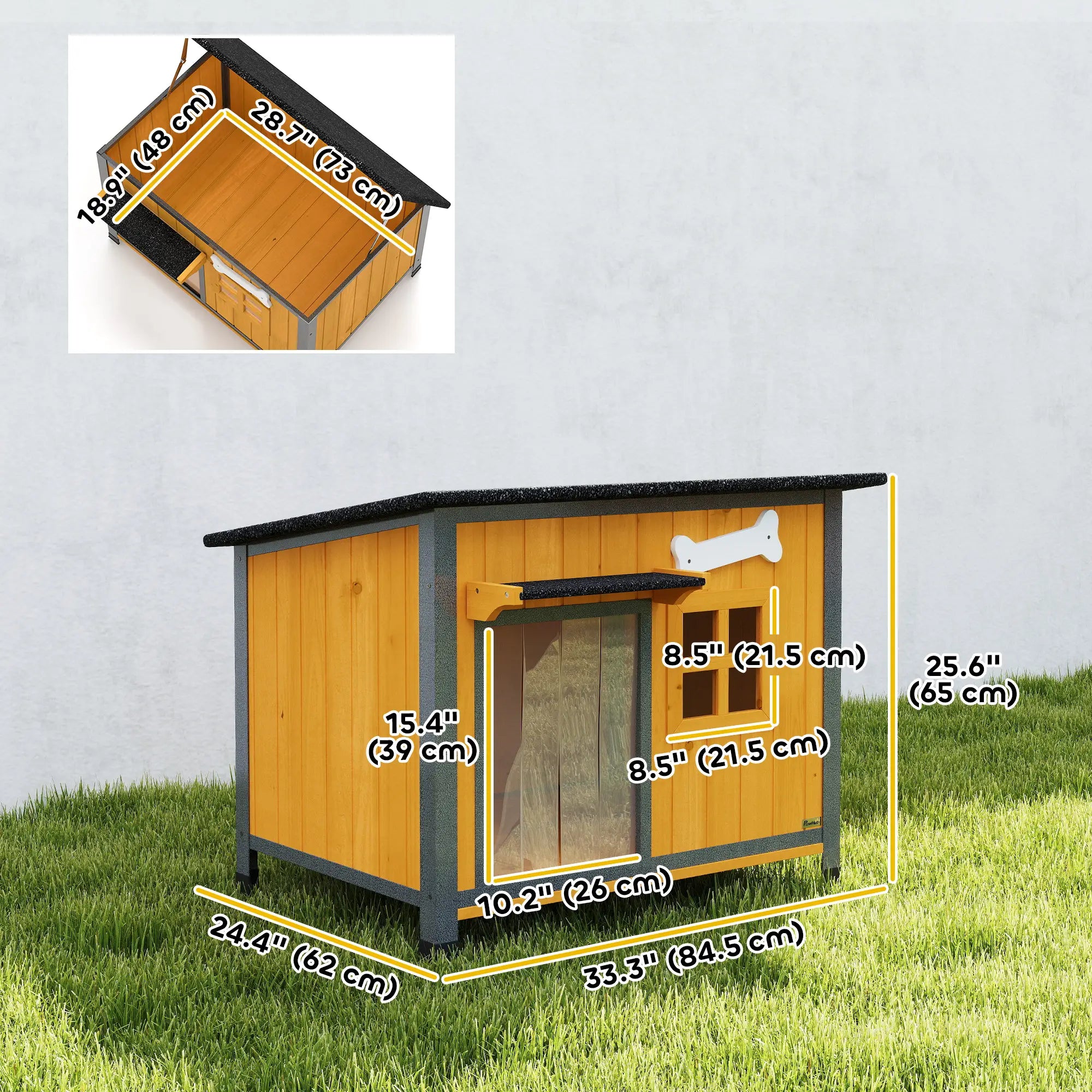 Outdoor Dog House, Anti-Chewing Steel Frame, Openable Roof, Removable Floor, Door Curtain, Yellow Dog Cages & Crates at Gallery Canada