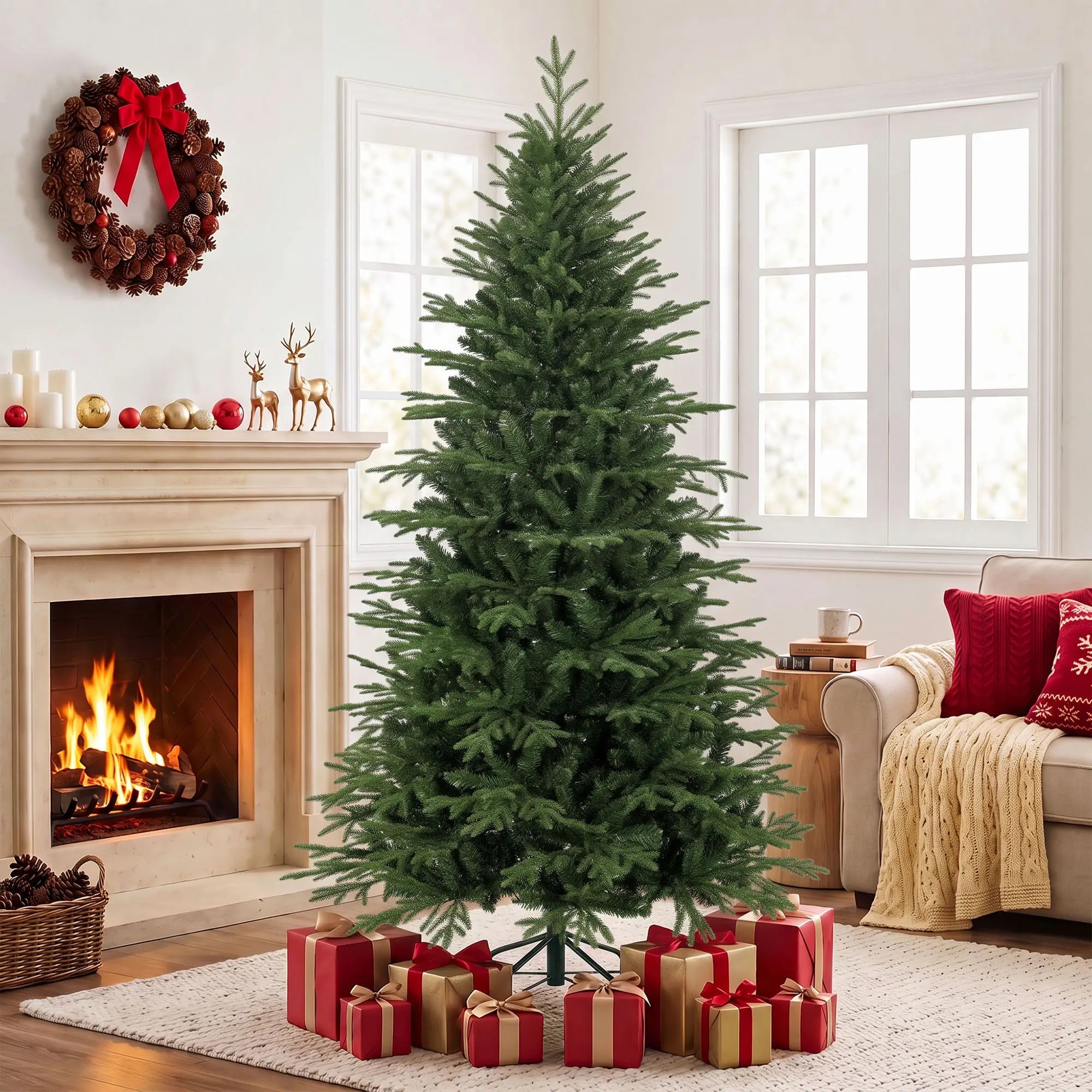 7ft Artificial Christmas Tree Full Hinged Xmas Tree, Green Artificial Christmas Trees at Gallery Canada