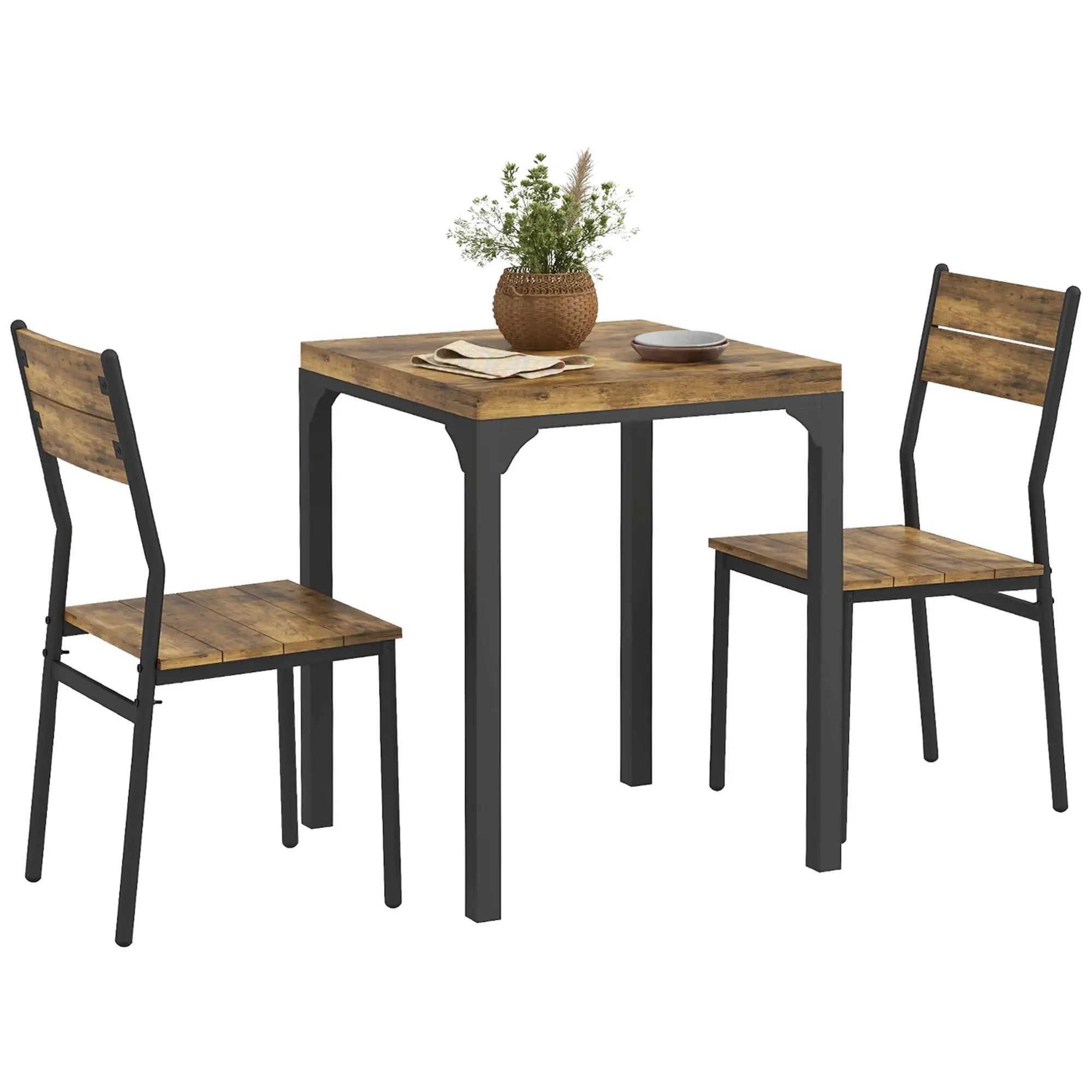 Dining Table Set for 2, 3 Piece Kitchen Table and Chairs, Rustic Brown, Brown Dining Table Sets at Gallery Canada