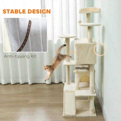 63" Cat Tree, Multi-Level Cat Tower With Scratching Posts, Bed, Cream White Multi-Level Cat Towers at Gallery Canada