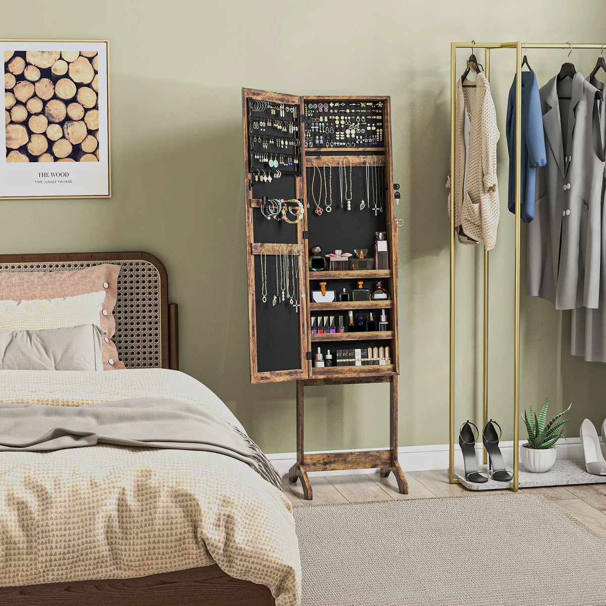 Lockable Mirror Jewelry Cabinet, Full-Length, 3 Adjustable Angles, Rustic Brown Jewelry Armoire & Jewellery Mirror Cabinets at Gallery Canada