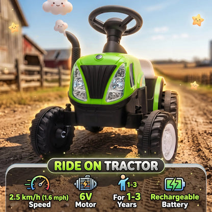 Kids Ride On Tractor, 6V Electric Vehicle with Detachable Trailer, Green Electric Toy Cars at Gallery Canada