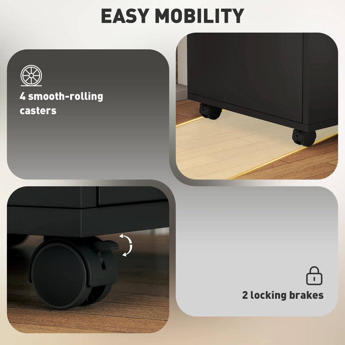 24" Small Filing Cabinet With Compartment, Drawer & Wheels, Black Office Cabinets & Cupboards at Gallery Canada