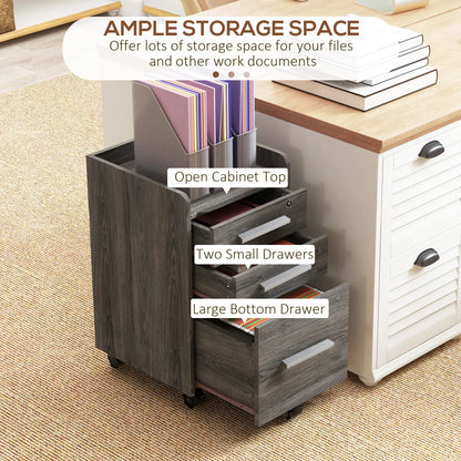 3 Drawer Vertical File Cabinet, Mobile with Lock, Wheels, A4, Letter Size, Grey Office Cabinets & Cupboards at Gallery Canada