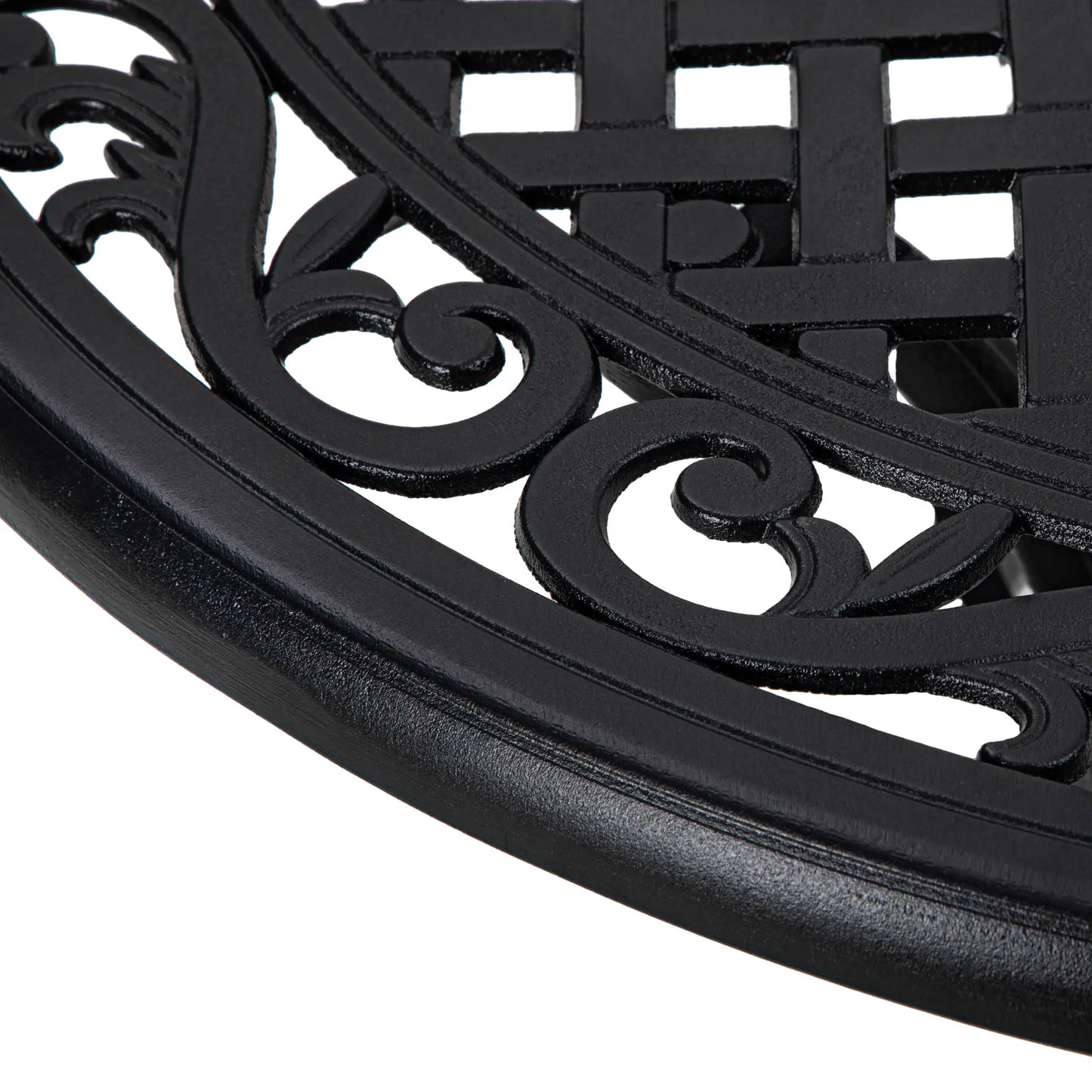 35.5" Round Outdoor Dining Table, Cast Aluminum, Grid Top, Black Patio Dining Tables at Gallery Canada