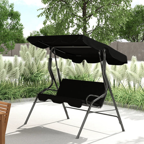 Outdoor Porch Swing, Adjustable Canopy, 3-Seater Patio Chair With Cushion, Black