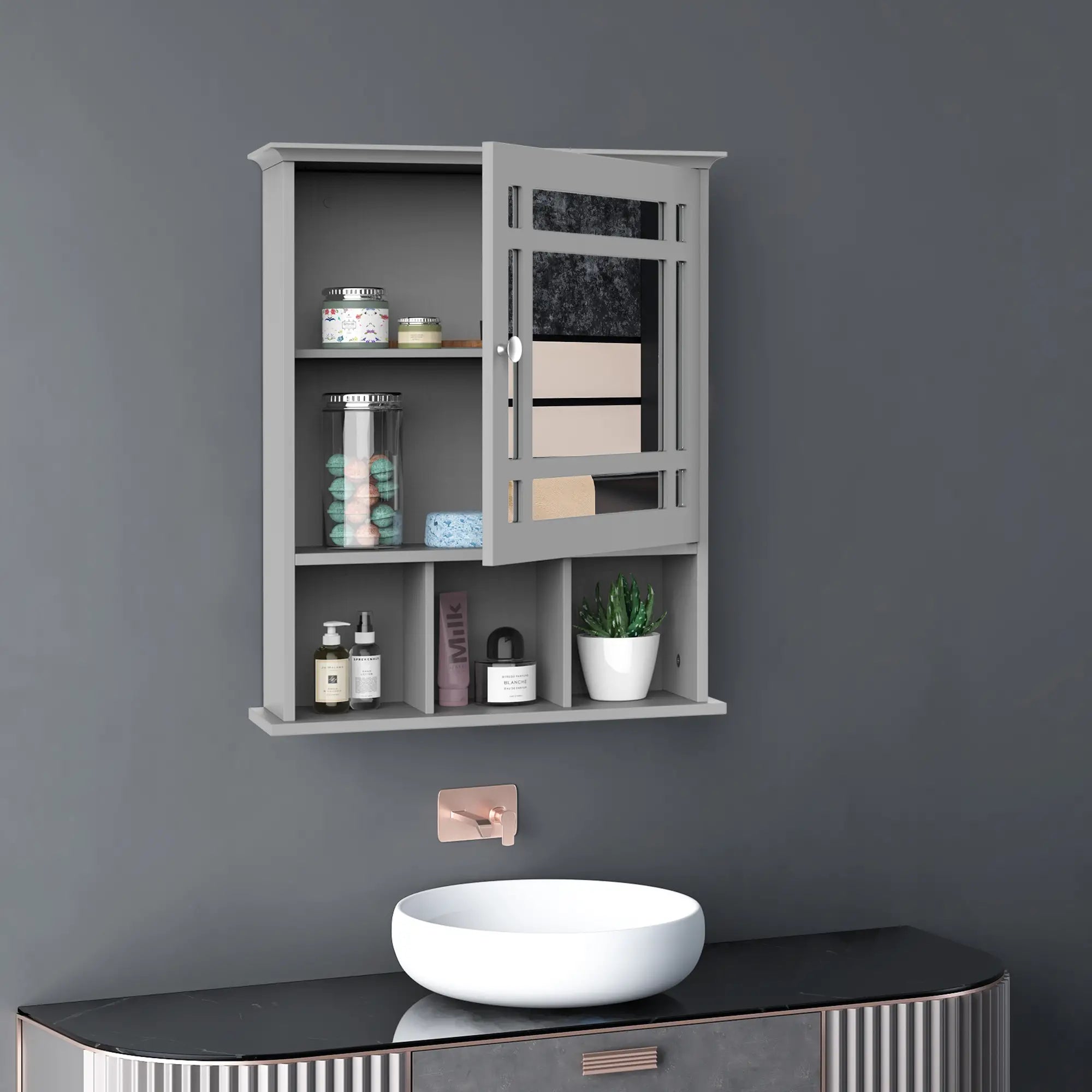 Wall Mount Bathroom Cabinet with Mirror Door, 3 Shelf Organizer, Grey Mirror Medicine Cabinets at Gallery Canada