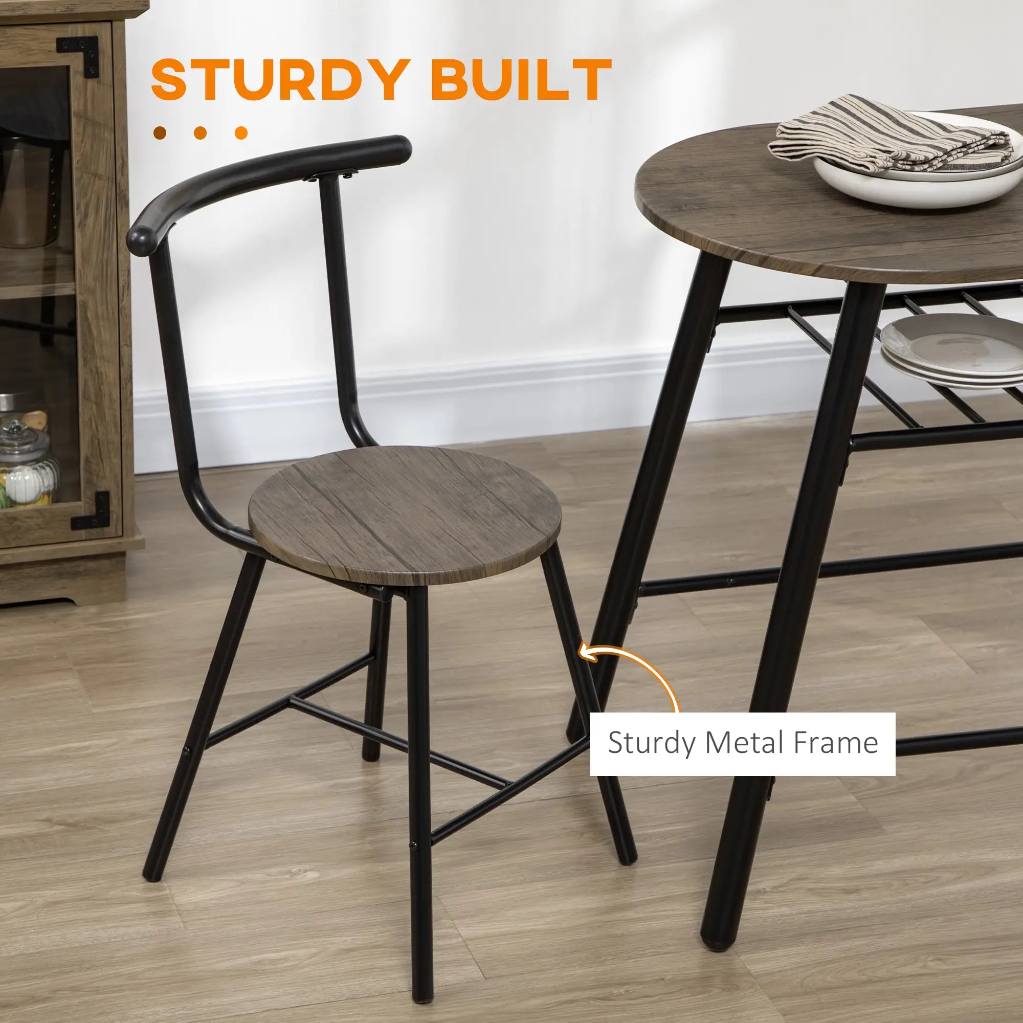 3-Piece Oval Dining Table Set, 2 Chairs, Metal Frame, 35.4