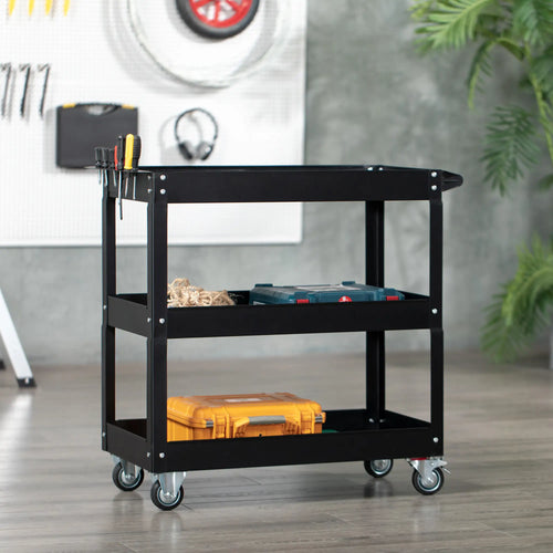 3 Tier Rolling Tool Cart, 330 LBS Capacity, Heavy Duty, Black