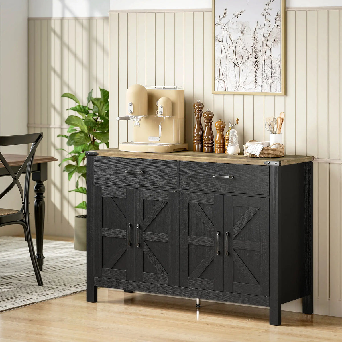 Farmhouse Sideboard Buffet Cabinet, 2 Drawers, Shelves Storage Cabinets at Gallery Canada