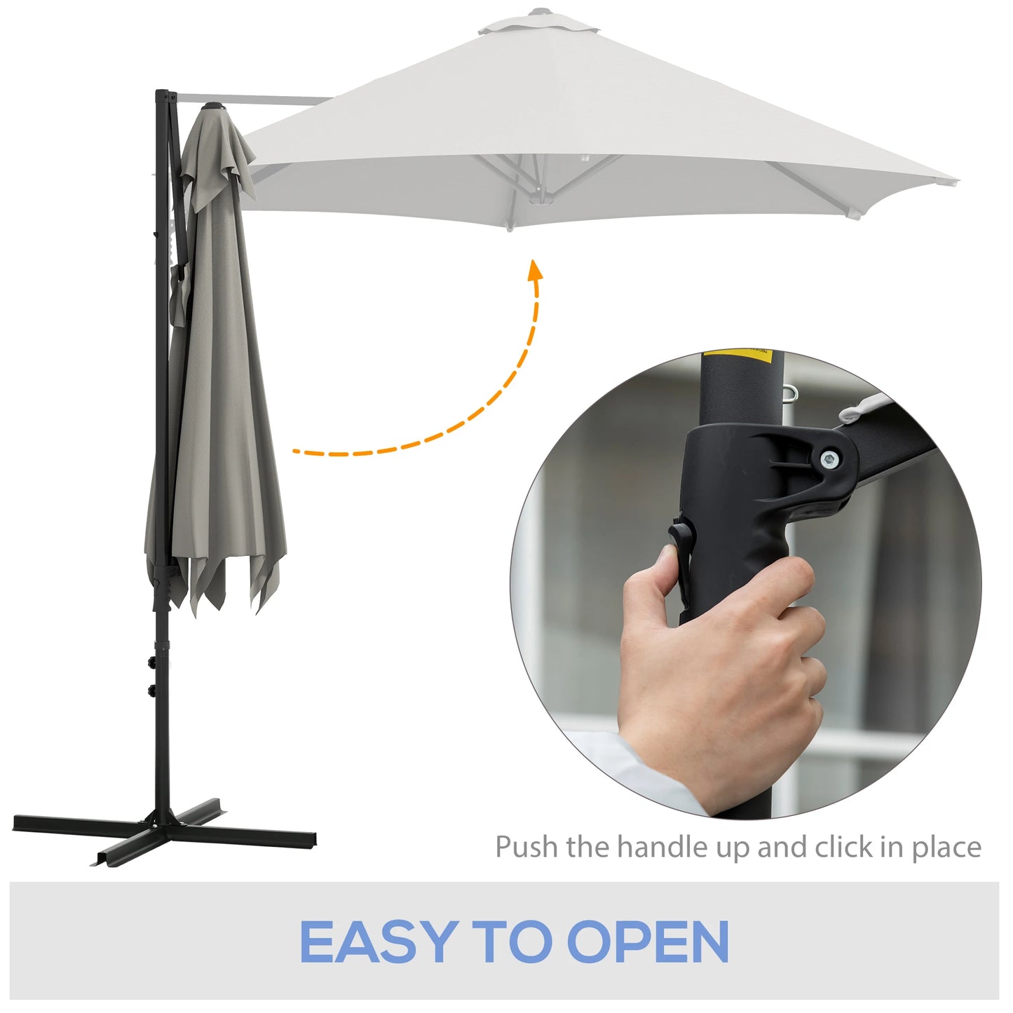8.5FT Outdoor Cantilever Parasol, 360° Rotation, Cross Base, Light Grey Cantilever Umbrellas at Gallery Canada