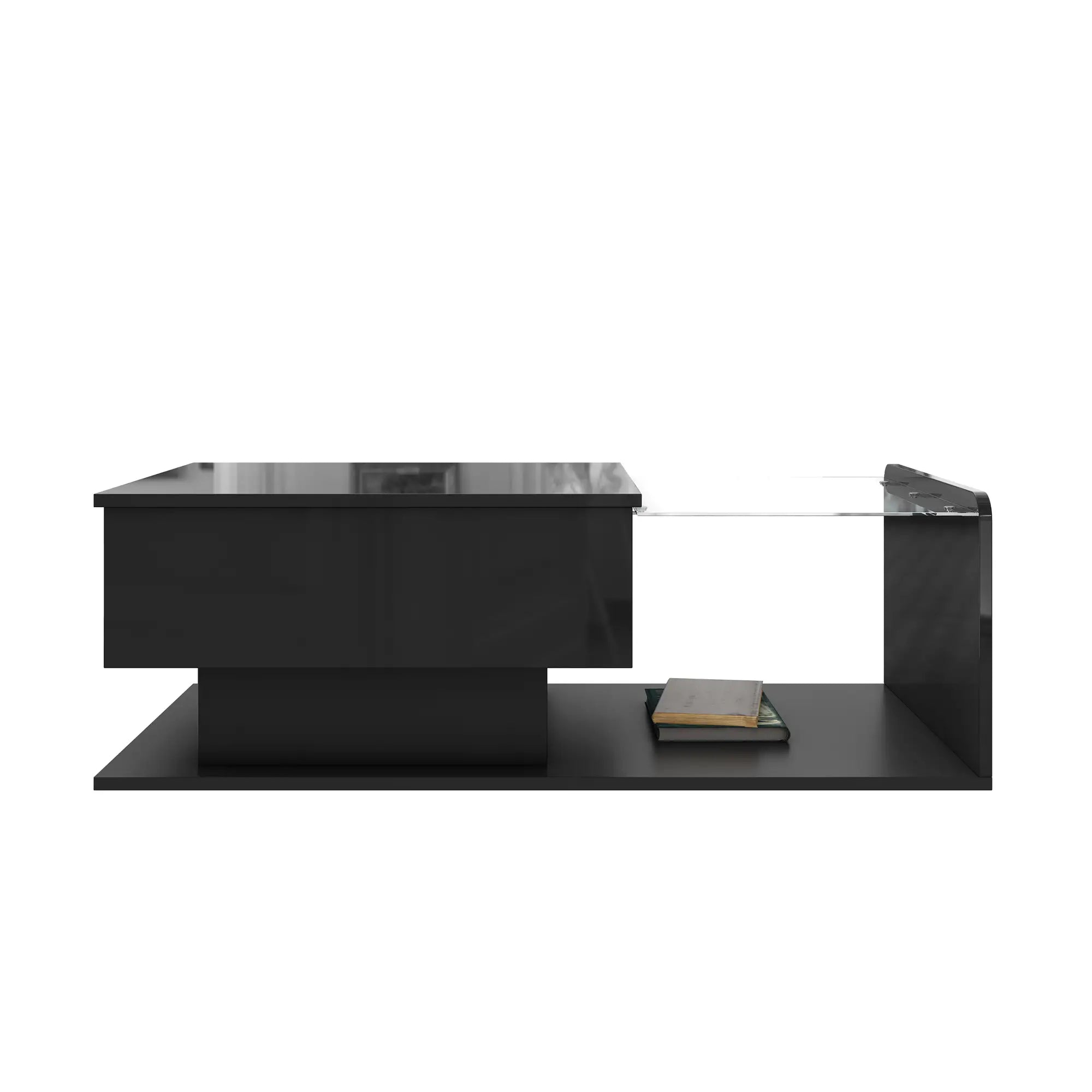 Coffee Table, Tempered Glass Top, LED Light, Adjustable Height, 39.5