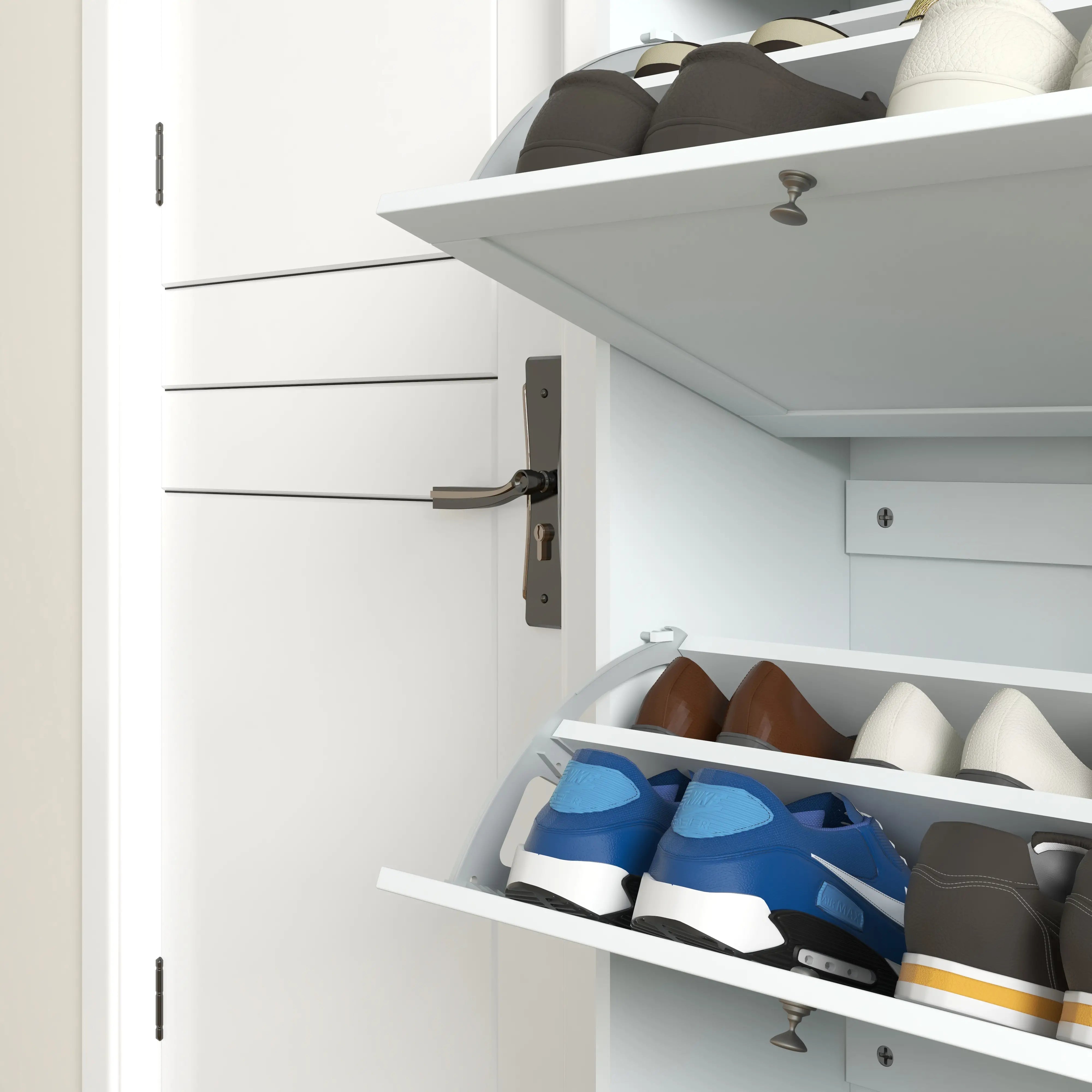 Modern Shoe Storage, 3 Flip Drawers, Adjustable Shelves, 18 Pairs, White Shoe Storage Cabinets & Racks at Gallery Canada