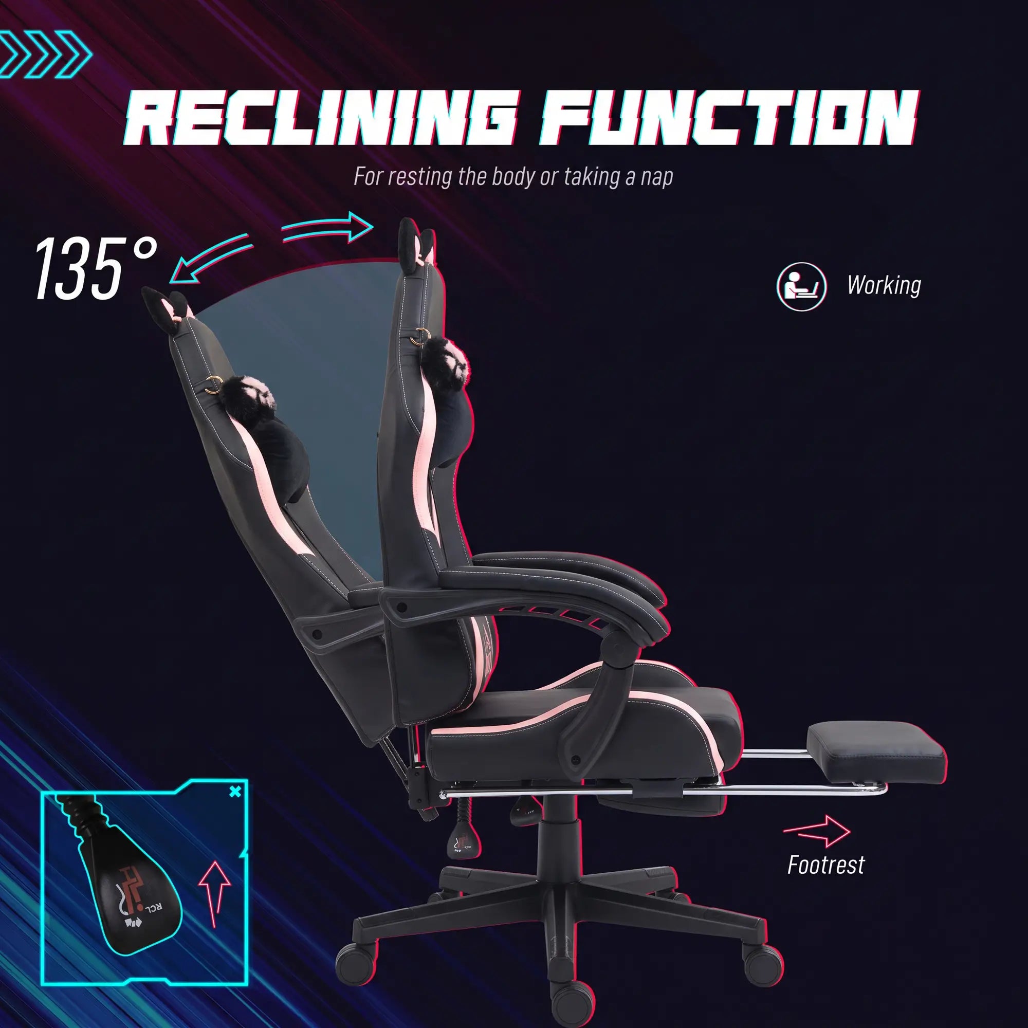 Racing Gamer Chair, Faux Leather, with Footrest, Headrest, Lumbar Support, Black Video Game Chairs at Gallery Canada