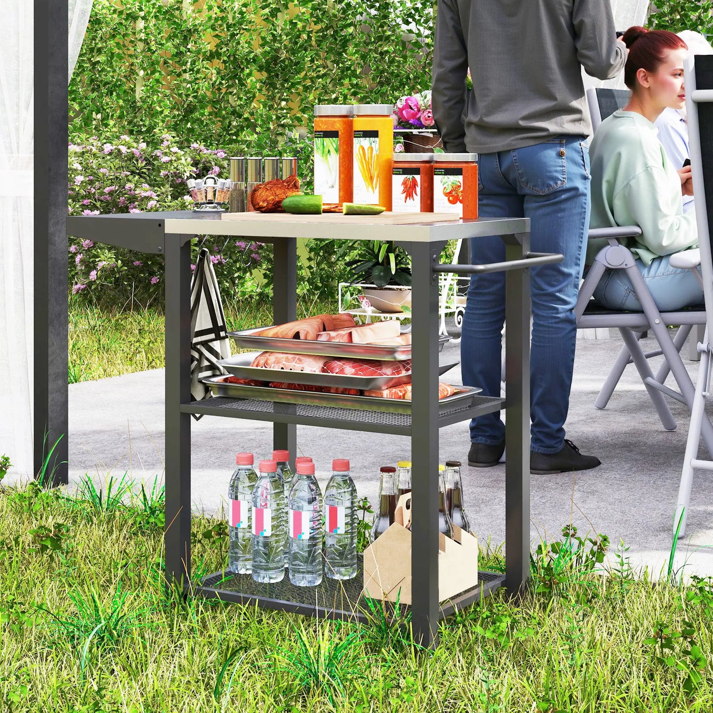 Outdoor Grill Cart With Foldable Side Table, 3-Tier Pizza Oven Stand Outdoor Grill Carts at Gallery Canada