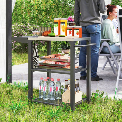 Outdoor Grill Cart With Foldable Side Table, 3-Tier Pizza Oven Stand Outdoor Grill Carts at Gallery Canada