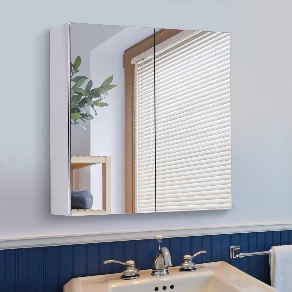 Wall Mounted Mirror Cabinet, Bathroom Medicine Cabinet, 2 Doors, 3-Tier Shelving, Silver Mirror Medicine Cabinets at Gallery Canada