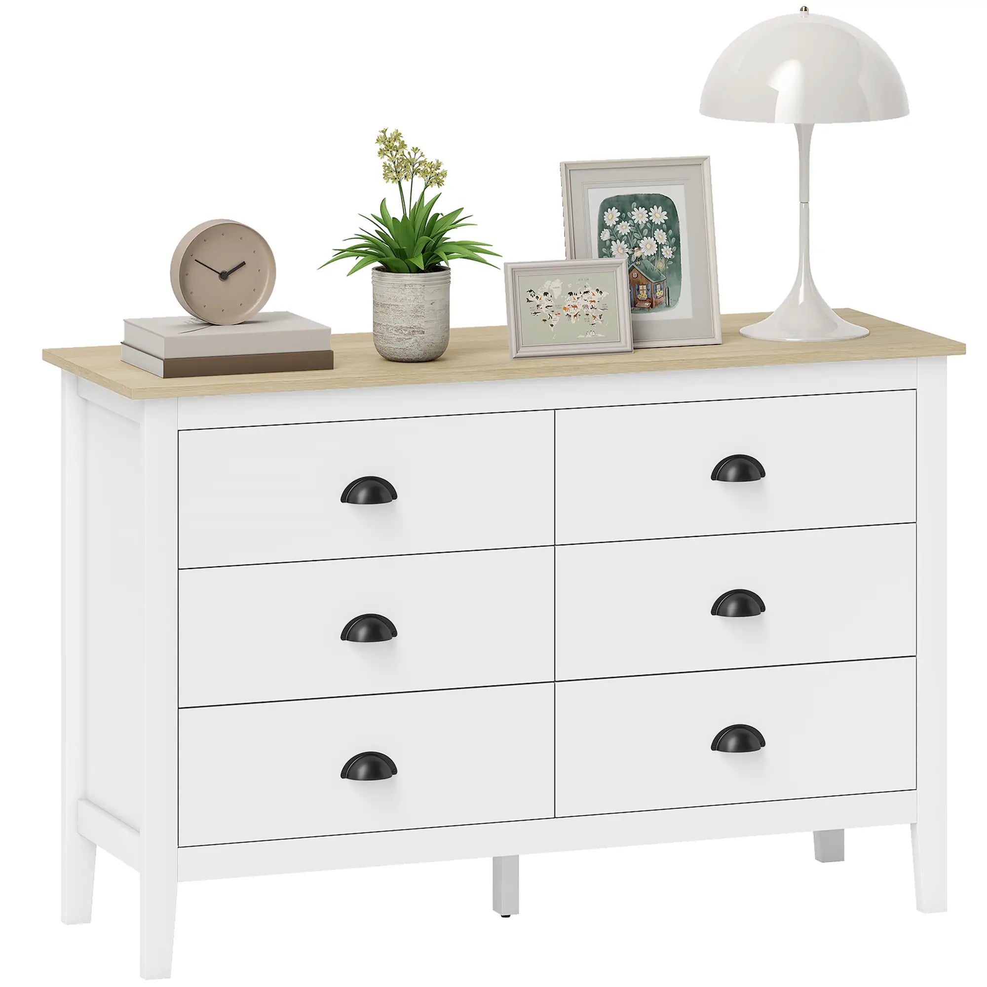 6 Drawer Dresser with Quiet Slides, Modern for Bedroom, White Storage Cabinets at Gallery Canada
