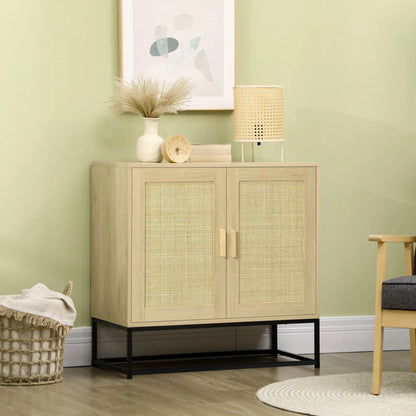 Wood Sideboard Cabinet, 2 Rattan Doors, Adjustable Shelf, Steel Legs Bar Cabinets at Gallery Canada