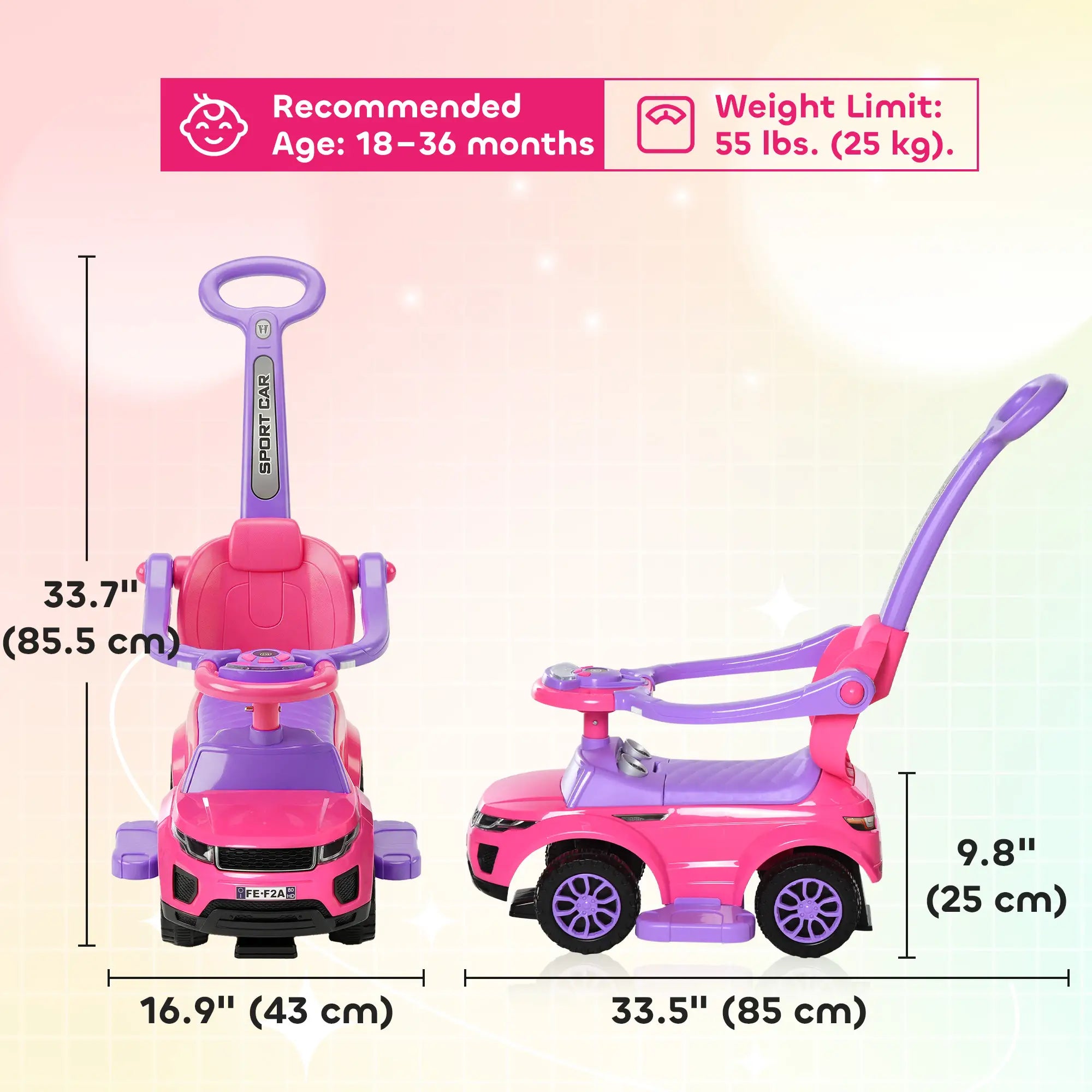 2 in 1 Kid Ride on Car, Push Stroller, 1-3 Years, Pink Push Cars for Toddlers at Gallery Canada