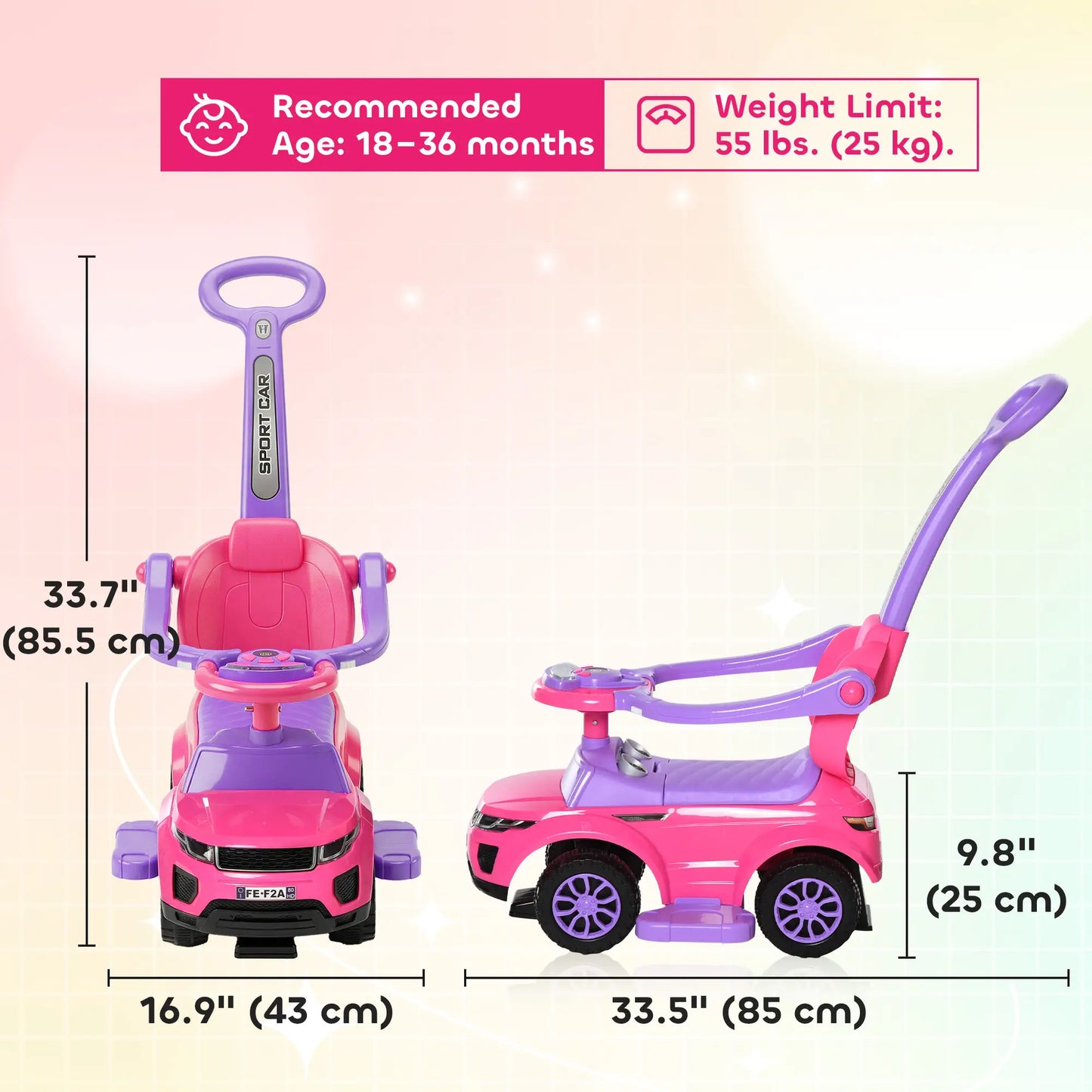 2 in 1 Kid Ride on Car, Push Stroller, 1-3 Years, Pink Push Cars for Toddlers at Gallery Canada
